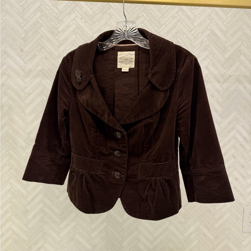 Anthropologie Sidra Brown Corduroy Peplum Jacket Blazer Size 4